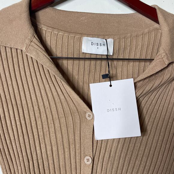 New DISSH Camel Rib Knit Cardigan Top Sz S - Picture 7 of 7
